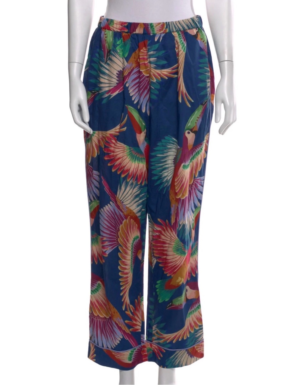 Farm Rio Blue Tropical Bird Print Elastic Waist Pants